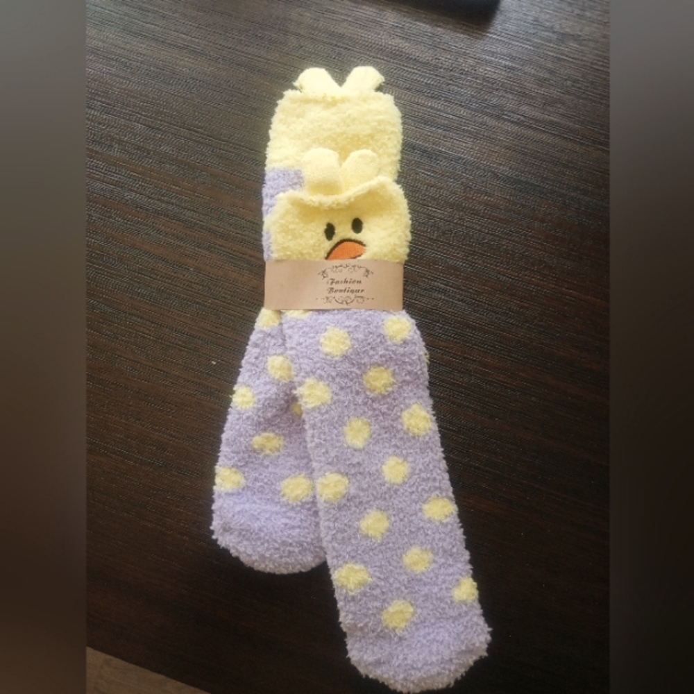 NWT Yellow and Purple Fuzzy Socks